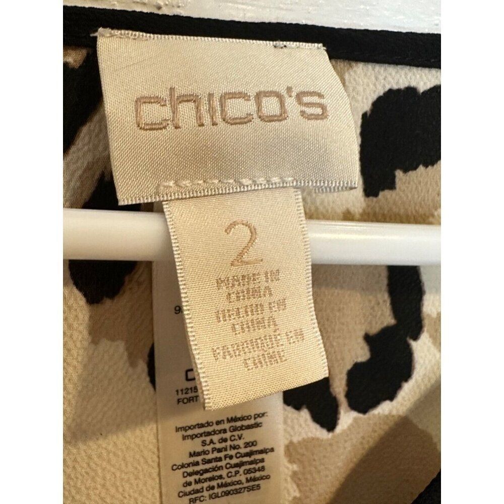 Chico's Womens Brown Black Beige Animal Print V-Neck Pullover Blouse Top Sz 2 - Picture 2 of 6